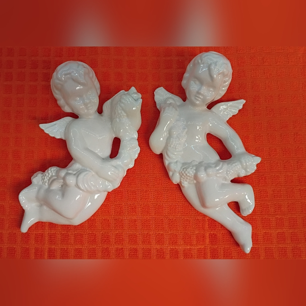 White Porcelain Cherub Wall Decor